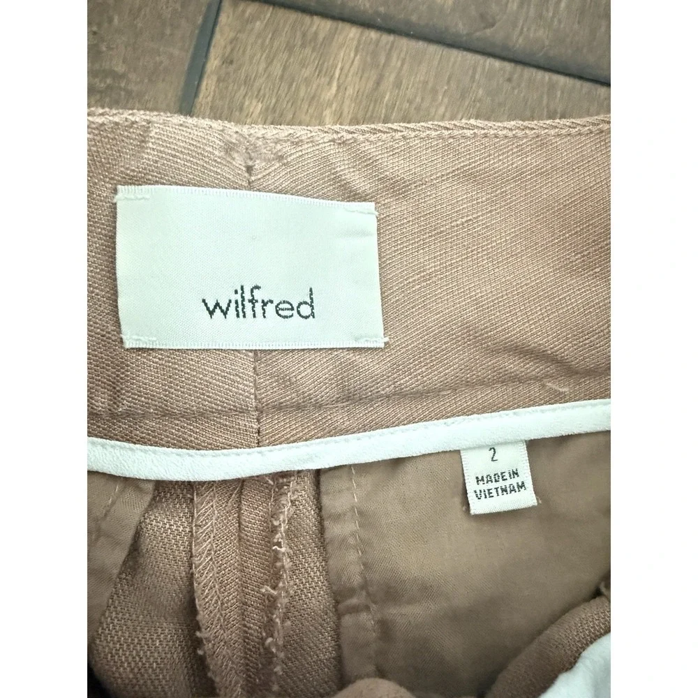 Aritzia Wilfred Linen Trousers Womens 2 Pink High‎ Waist Belted Tapered Pants